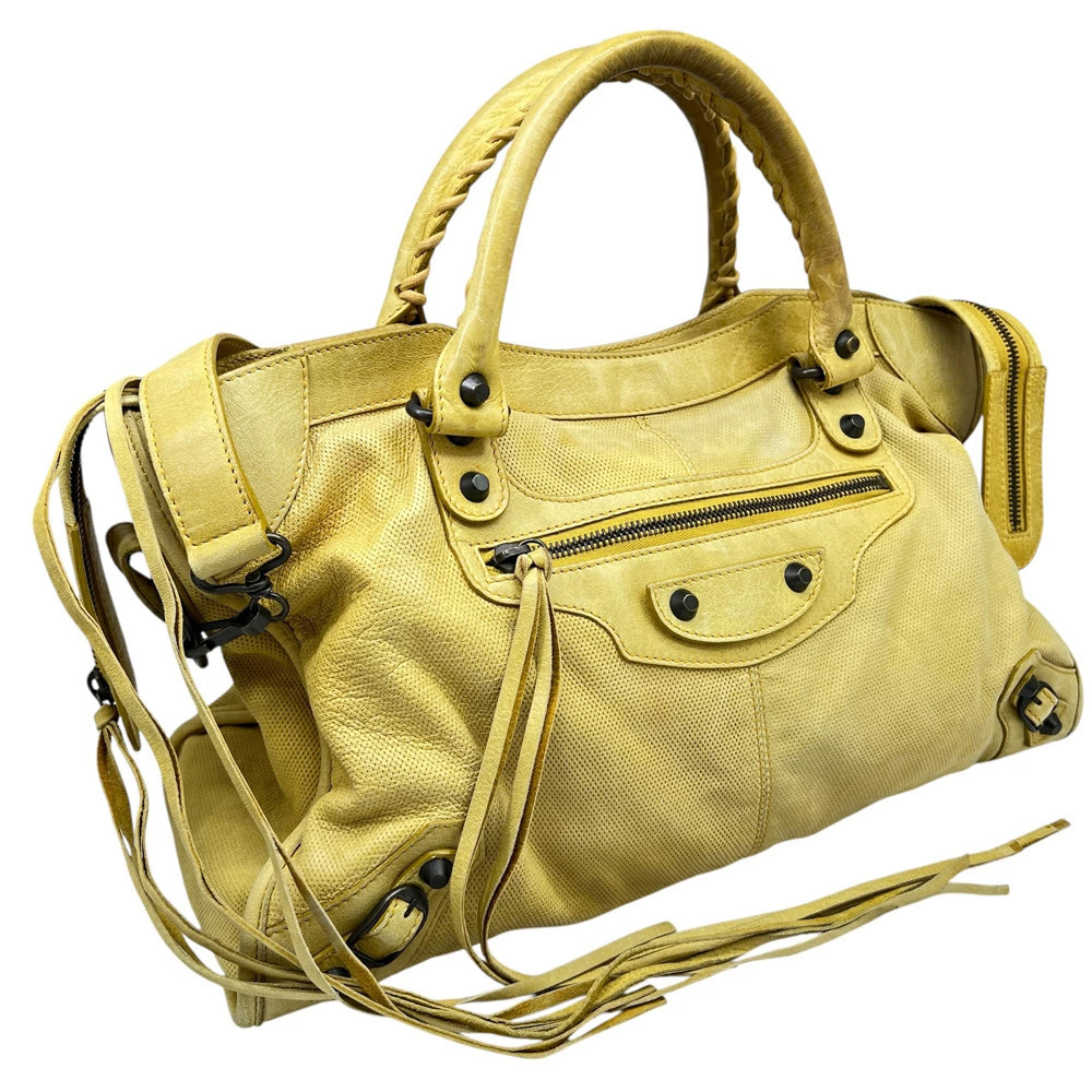 BALENCIAGA The City Editors Bag Leather Yellow Handbag Shoulder